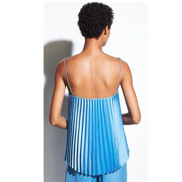 NEW VINCE BLUE PLEATED SATIN CAMISOLE TOP - Picture 5 of 7